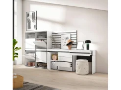Sapateira, 297x35x145cm, Para quarto, dormitório, Cómoda, Tiras Deco. Madeira, Toucador, Branco