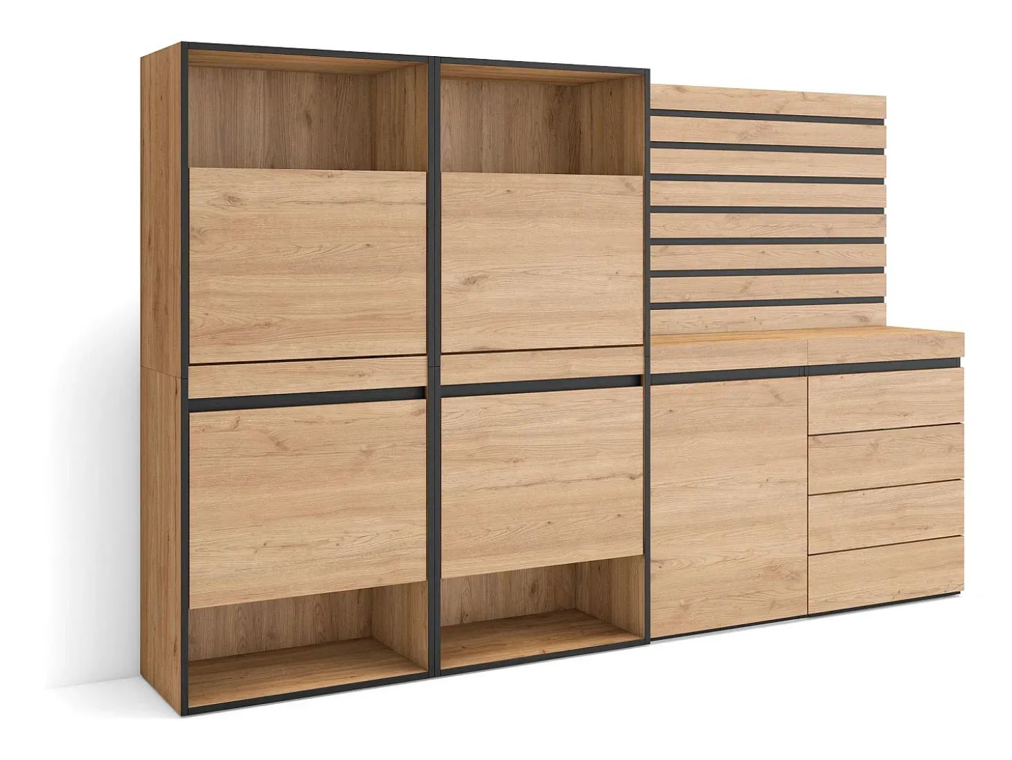 Sapateira, 227x35x145cm, Para quarto, dormitório, Cómoda, Tiras Deco. Madeira, Carvalho