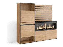 Sapateira, 167x35x145cm, Para quarto, dormitório, Lareira eléctrica XXL, Tiras Deco. Madeira, Carvalho