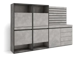 Sapateira, 227x35x145cm, Para quarto, dormitório, Cómoda, Tiras Deco. Madeira, Cimento