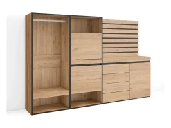 Sapateira, 227x35x145cm, Para quarto, dormitório, Roupeiro aberto, Cómoda, Tiras Deco. Madeira, Carvalho