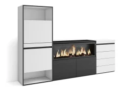 Sapateira, 224x35x145cm, Para quarto, dormitório, Lareira eléctrica XXL, Cómoda, Branco