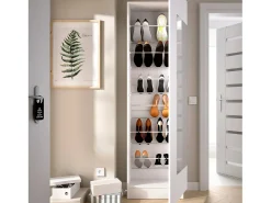 Sapateira Zevola, Sapateira de entrada que economiza espaço, Sapateira com 1 porta espelhada, 50x27h186 cm, Branco