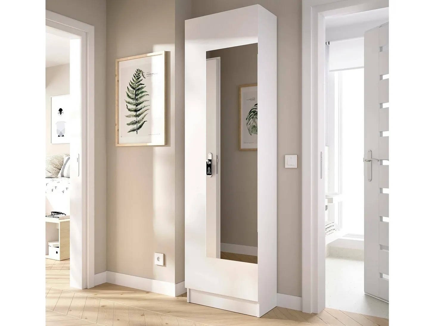 Sapateira Zevola, Sapateira de entrada que economiza espaço, Sapateira com 1 porta espelhada, 50x27h186 cm, Branco