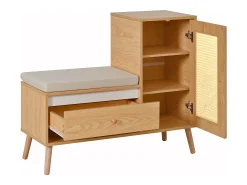 Sapateiro de rattan - Banco de entrada - Com almofada - 1 gaveta e 1 porta de rattan - Natural