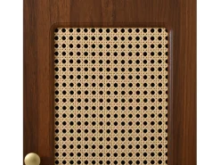 Sapateiro de rattan - Banco de entrada - Com almofada - 1 gaveta e 1 porta de rattan - Marrom