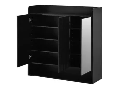Sapateiro 110x35,5x110 cm - com espelho - com 3 portas - MDF - Preto