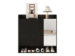 Sapateiro 110x35,5x110 cm - com espelho - com 3 portas - MDF - Preto