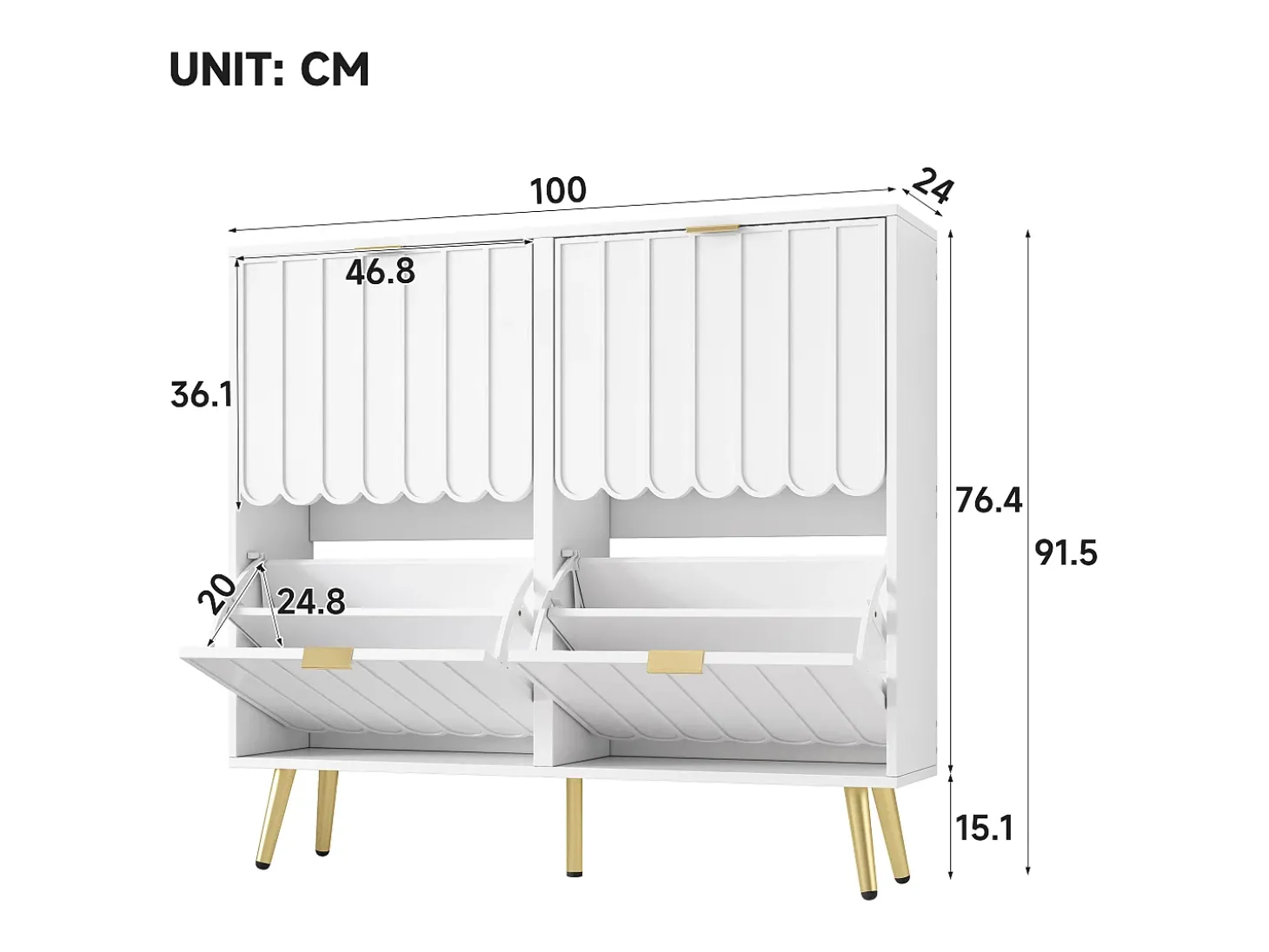 Sapateiro 100x24x91,25cm - con 4 portas de abrir - prateleira de 8 níveis - puxador de metal - Branco