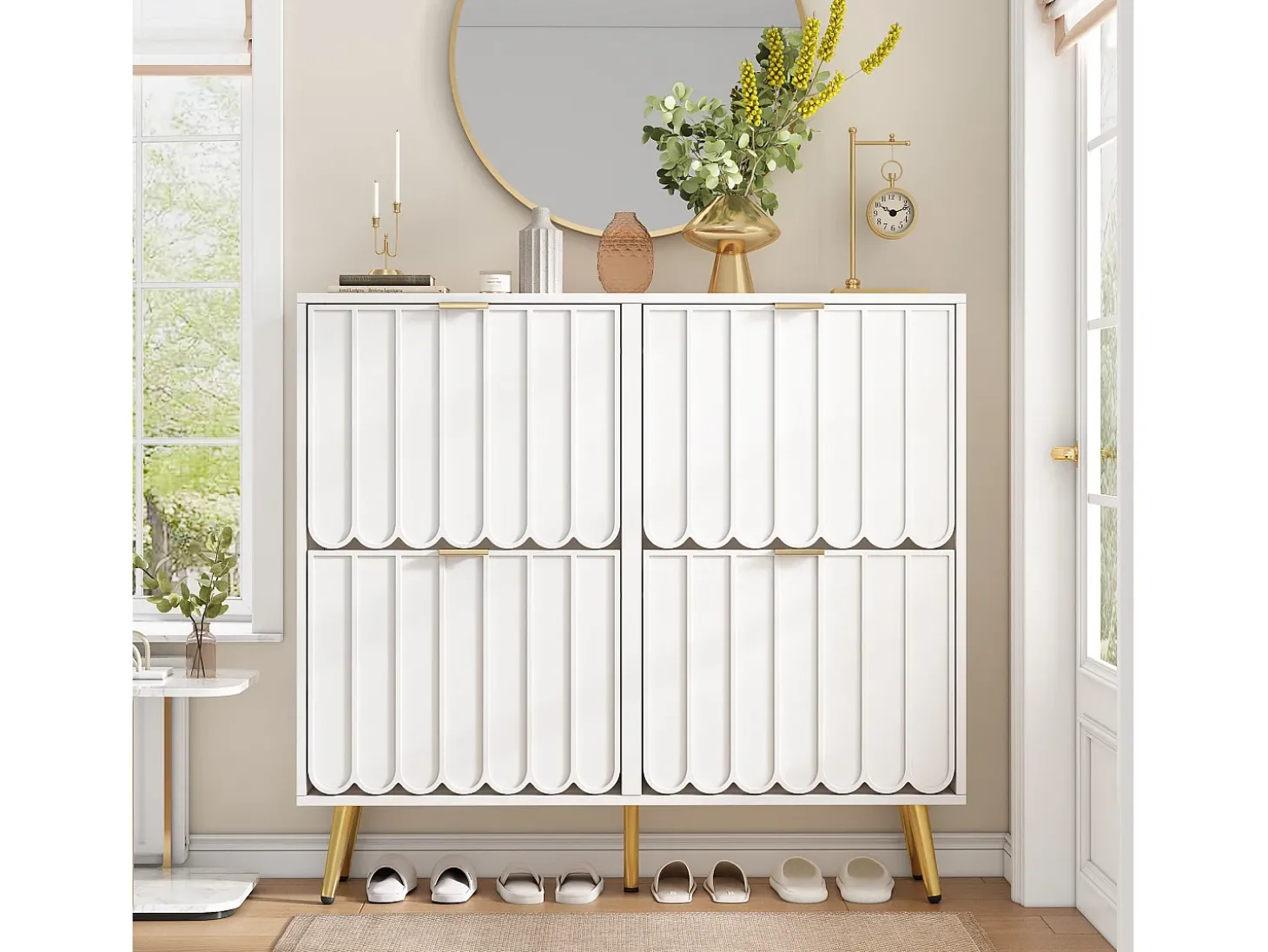Sapateiro 100x24x91,25cm - con 4 portas de abrir - prateleira de 8 níveis - puxador de metal - Branco
