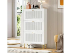 Sapateiro 73x25x125cm - con 3 portas de abrir - prateleira de 6 níveis - Branco