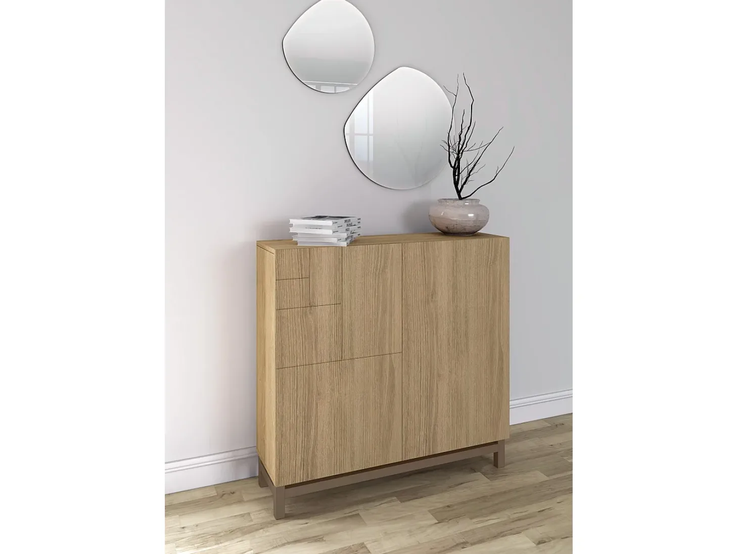 Sapateiro/Móvel organização - H90cm x L90cm x P27cm carvalho dourado pernas moca - Copenhague