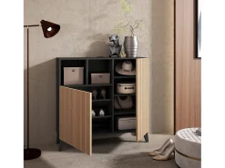 Sapateiro/Móvel organização - H87cm x L90cm x P27cm cinza grafite portas impression serrado - Moss