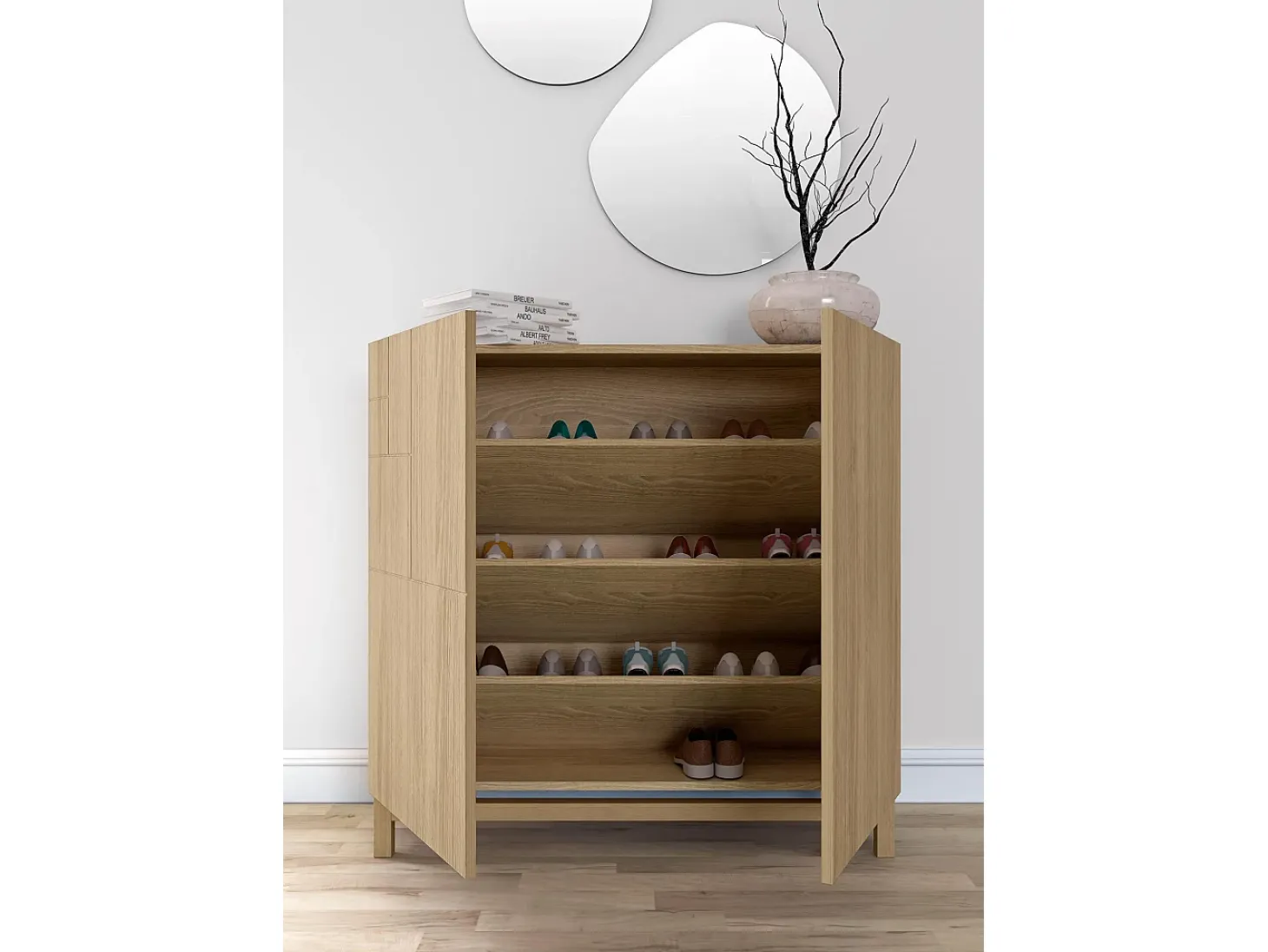 Sapateiro/Móvel organização - H90cm x L90cm x P27cm carvalho dourado - Copenhague