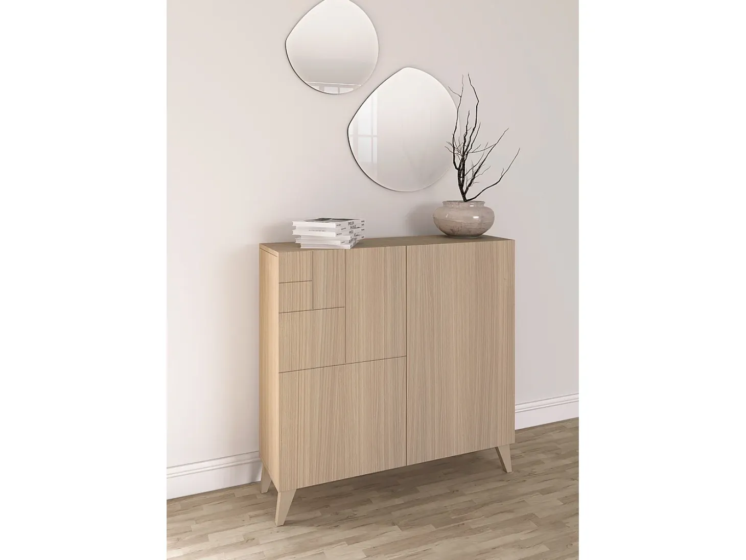 Sapateiro/Móvel organização - H87cm x L90cm x P27cm nogueira clara - Bergen