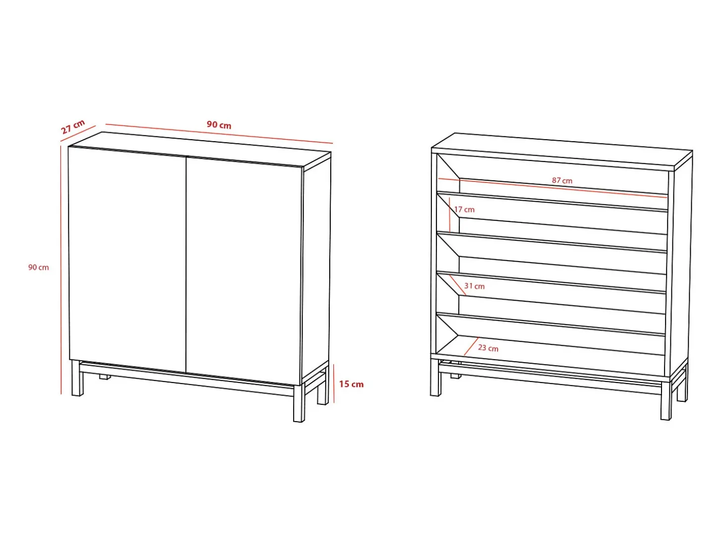 Sapateiro/Móvel organização - H90cm x L90cm x P27cm chêne portas impression serrado - Hanko