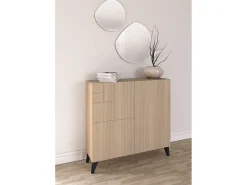 Sapateiro/Móvel organização - H87cm x L90cm x P27cm nogueira clara pernas preto - Bergen
