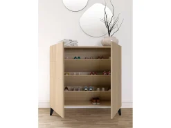 Sapateiro/Móvel organização - H87cm x L90cm x P27cm nogueira clara pernas preto - Bergen