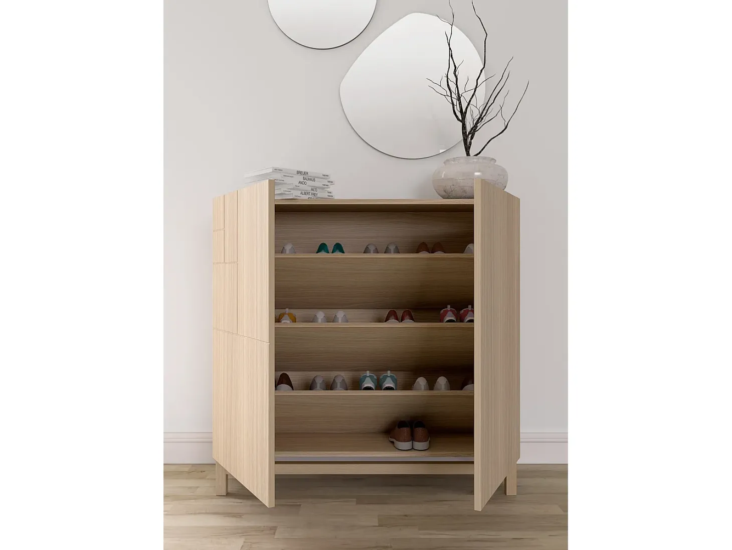 Sapateiro/Móvel organização - H90cm x L90cm x P27cm nogueira clara - Copenhague