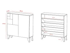 Sapateiro/Móvel organização - H87cm x L90cm x P27cm chêne dore – Bergen