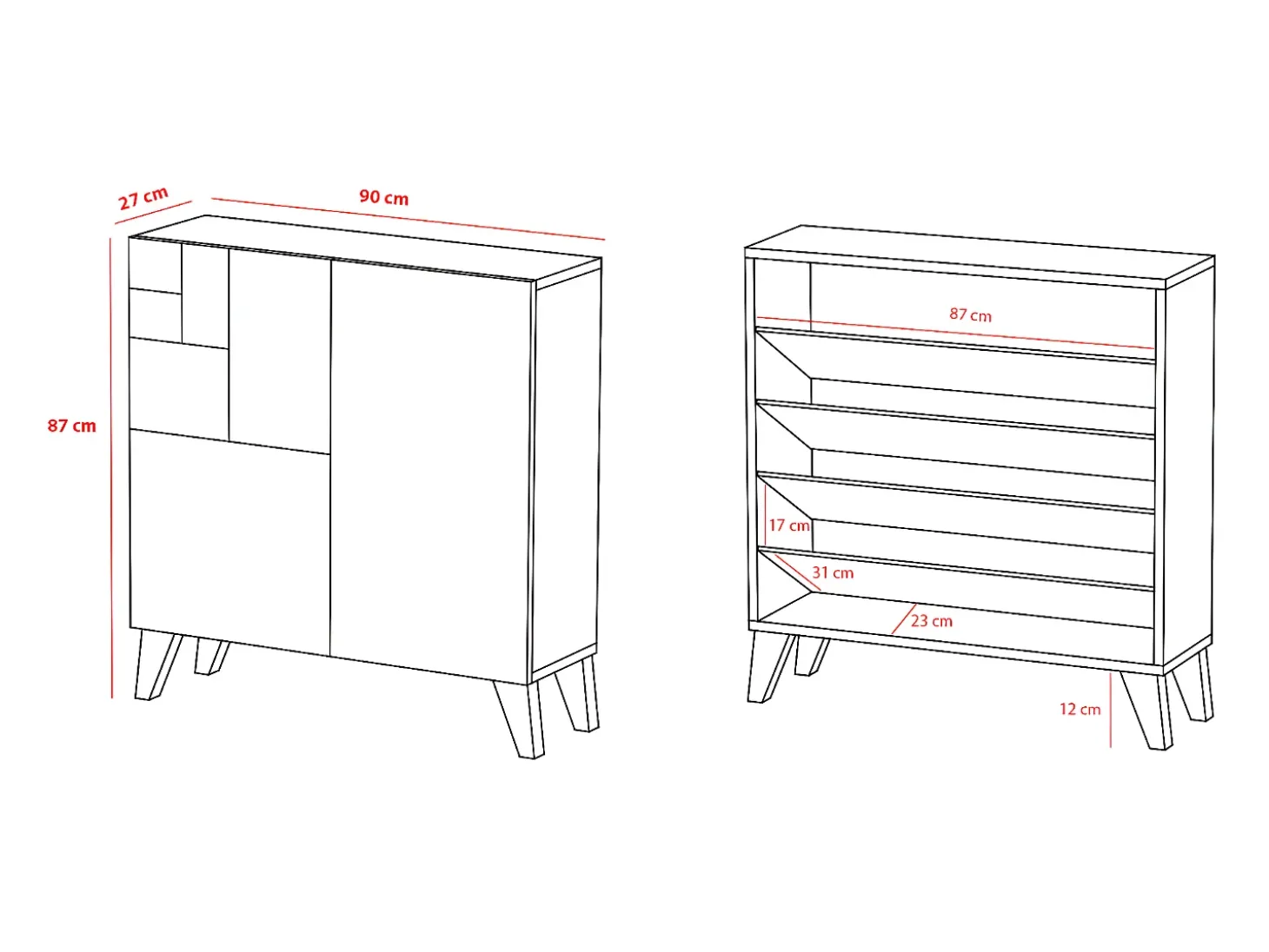 Sapateiro/Móvel organização - H87cm x L90cm x P27cm chêne dore – Bergen