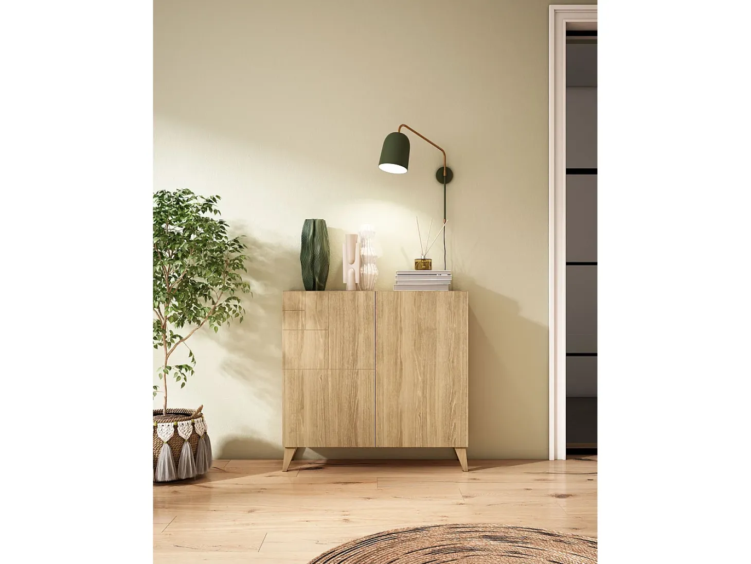 Sapateiro/Móvel organização - H87cm x L90cm x P27cm chêne dore – Bergen