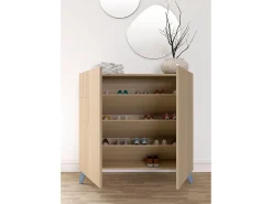 Sapateiro/Móvel organização - H87cm x L90cm x P27cm nogueira clara pernas azul - Bergen