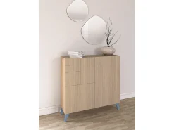 Sapateiro/Móvel organização - H87cm x L90cm x P27cm nogueira clara pernas azul - Bergen