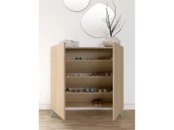 Sapateiro/Móvel organização - H87cm x L90cm x P27cm nogueira clara pernas verde - Bergen