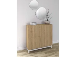 Sapateiro/Móvel organização - H90cm x L90cm x P27cm carvalho dourado pernas branco - Copenhague