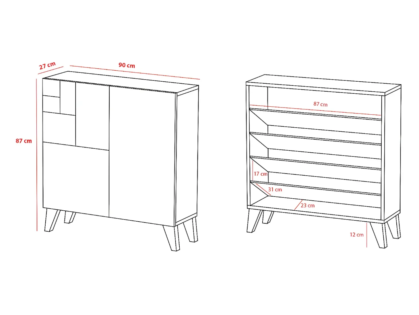 Sapateiro/Móvel organização - H87cm x L90cm x P27cm chêne dore pernas moca – Bergen