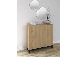 Sapateiro/Móvel organização - H90cm x L90cm x P27cm carvalho dourado pernas preto - Copenhague