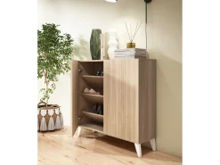 Sapateiro/Móvel organização - H87cm x L90cm x P27cm nogueira clara pernas branco - Bergen