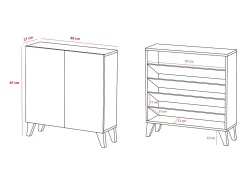 Sapateiro/Móvel organização - H87cm x L90cm x P27cm chêne portas impression serrado - Sunne
