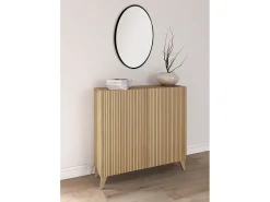 Sapateiro/Móvel organização - H87cm x L90cm x P27cm chêne portas impression serrado - Sunne