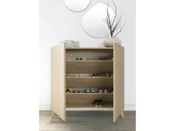 Sapateiro/Móvel organização - H87cm x L90cm x P27cm chêne portas impression serrado - Sunne