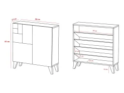 Sapateiro/Móvel organização - H87cm x L90cm x P27cm chêne dore pernas preto – Bergen