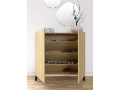 Sapateiro/Móvel organização - H87cm x L90cm x P27cm chêne dore pernas preto – Bergen