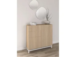 Sapateiro/Móvel organização - H90cm x L90cm x P27cm nogueira clara pernas branco - Copenhague
