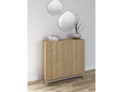 Sapateiro/Móvel organização - H90cm x L90cm x P27cm carvalho dourado pernas bege - Copenhague