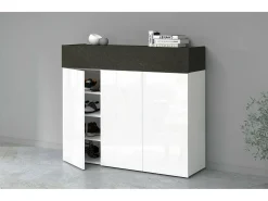 ScarpIera Dcanestrell, Suporte para sapatos com economia de espaço com 4 portas, Armário de entrada multifuncional, 114x38h100 cm, Branco e Ardósia