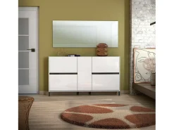 ScarpierEm Darnautovi, Suporte para sapatos, Armário de entrada multiusos, Armário para calçados, Made in Italy, 169x25h94 cm, Branco brilhante