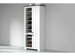 ScHarpeira Dcicerell, Suporte para sapatos com economia de espaço com 4 portas, Armário de entrada multifuncional, 84x42h200 cm, Branco e Ardósia