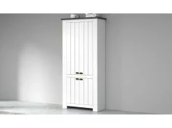 ScHarpeira Dcicerell, Suporte para sapatos com economia de espaço com 4 portas, Armário de entrada multifuncional, 84x42h200 cm, Branco e Ardósia