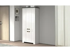 ScHarpeira Dcicerell, Suporte para sapatos com economia de espaço com 4 portas, Armário de entrada multifuncional, 84x42h200 cm, Branco e Ardósia