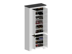 ScHarpeira Dcicerell, Suporte para sapatos com economia de espaço com 4 portas, Armário de entrada multifuncional, 84x42h200 cm, Branco e Ardósia