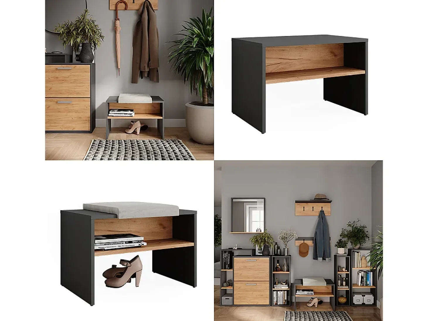 Schuhbank carvalho antracite/goldkraft 60x40x60 orlando