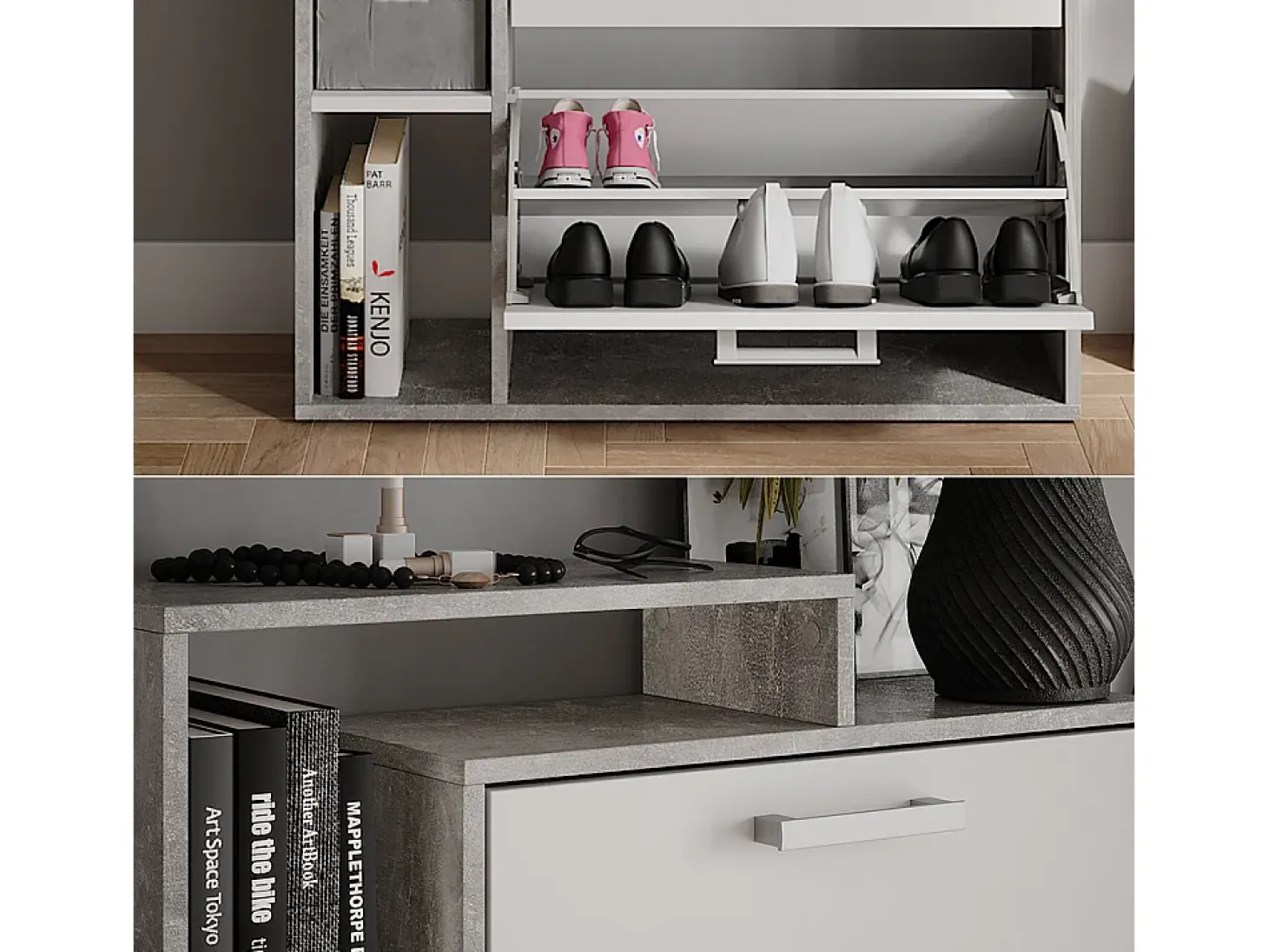 Schuhkipper branco/concreto 80x24.2x166.1 orlando