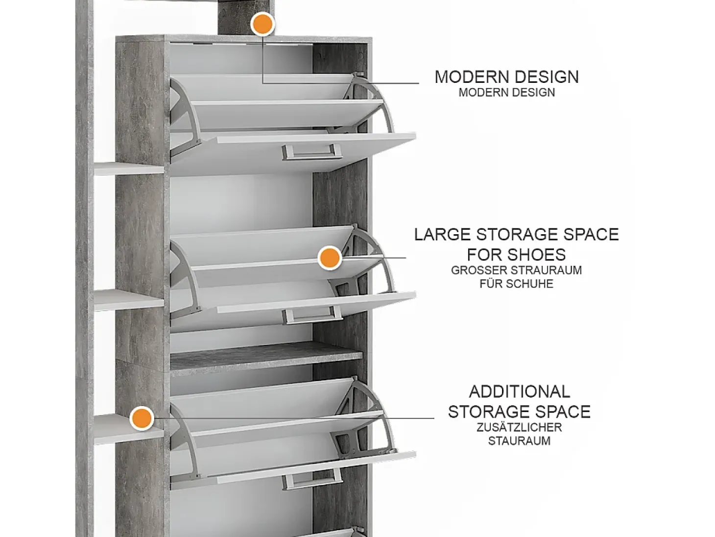 Schuhkipper branco/concreto 80x24.2x166.1 orlando