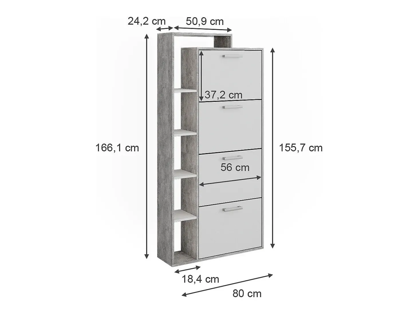 Schuhkipper branco/concreto 80x24.2x166.1 orlando